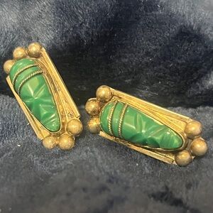 Vintage Mexican Silver with Green Stone Women's Earrings